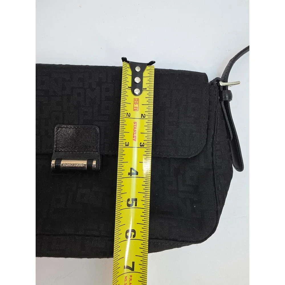 Longchamp Paris Black Monogram Jacquard Shoulder Bag Made in France Baguette